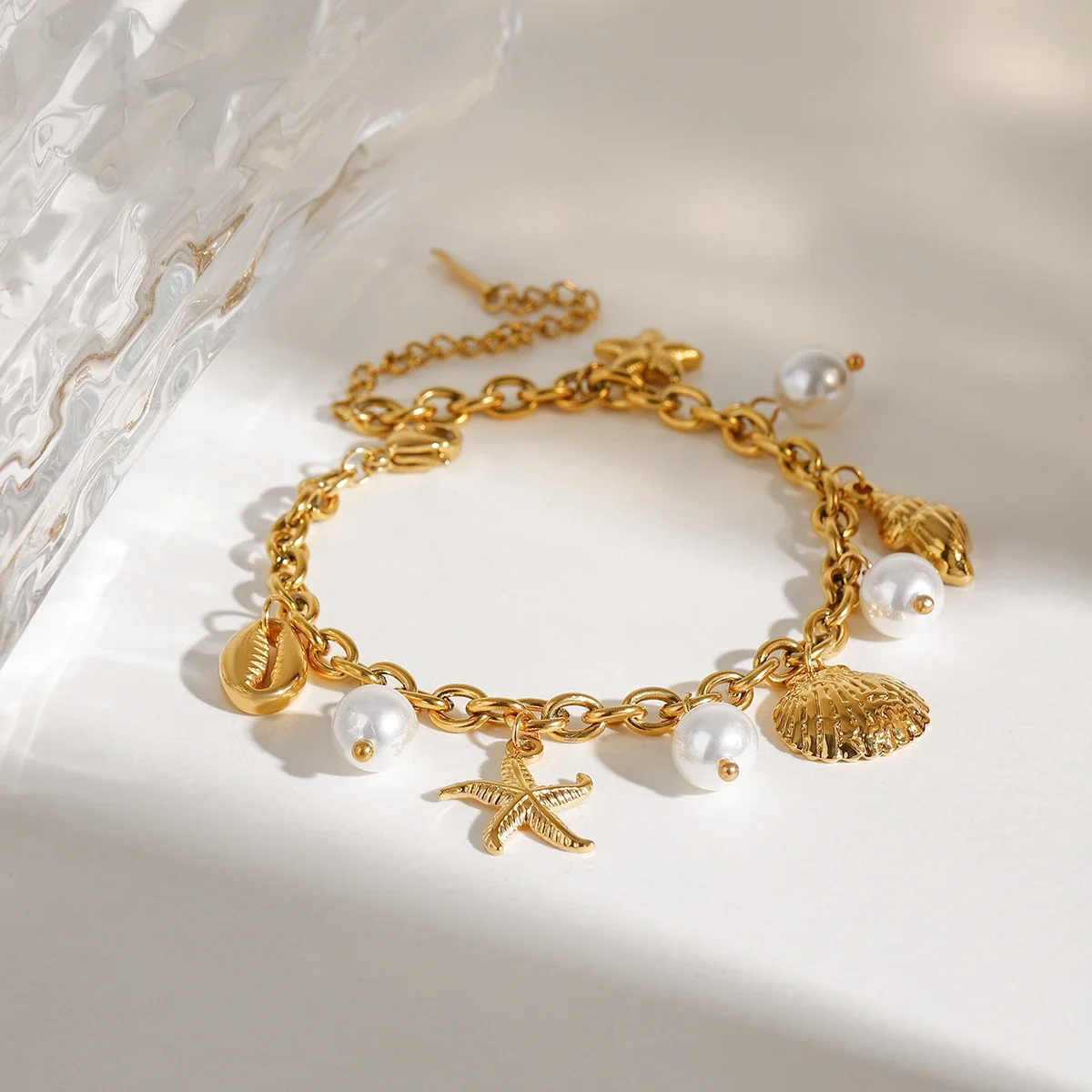 

Ocean Style Summer Accessories Shell Pearl Shell Drop Chain Bracelet Bangle Stainless Steel High Quality Jewelry