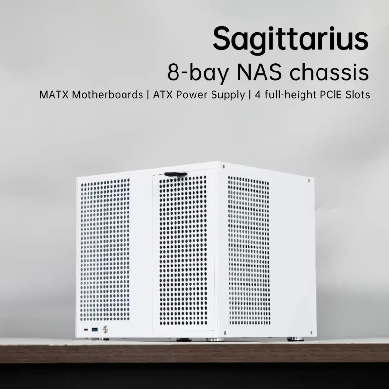 Sagittarius 8-bay NAS Chassis Case, Supports MATX Motherboards | ATX Power Supply | Four Full-height PCIE Slots | Volume 21.8L