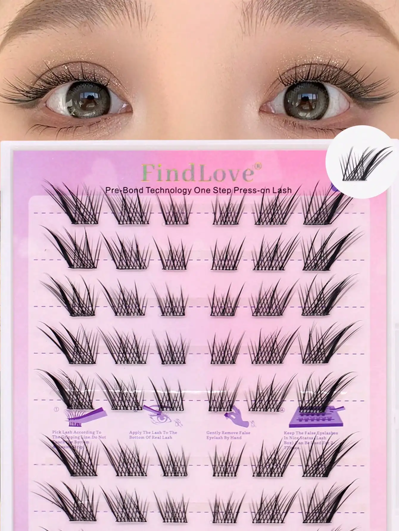 FindLove Sudaji No Glue Need Eyelashes C Curl 9-14mm Self Adhesive False Eyelashes Glue Free Lash maquillaje Reusable Fake Lash