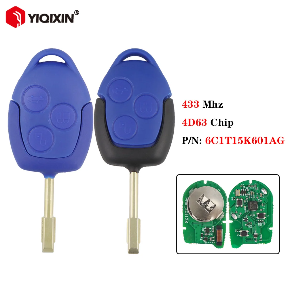 433MHz 4D63 Chip 3 Buttons Remote Car Key For Ford Transit WM VM 2006 2008 2009 2010 2011 2012 2013 2014 6C1T15K601AG FO21 Blade