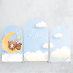 Arch Backdrop Cover Teddy Bear Moon Star&Blue SkyTheme Photograph Background Elastic Fabric for Baby Shower Balloon Decoration