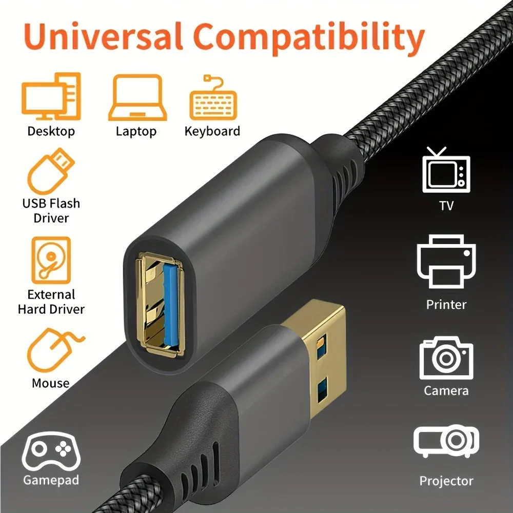 Nylon Braided 1-5M USB3.0 Male Female Extension Cable 5Gbps Stable Transmission Data Sync Flexible  for Smart Laptops Tvs Ps4 image 5