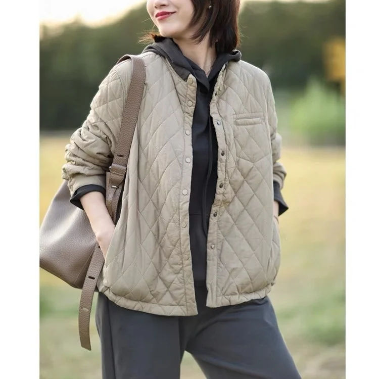 

Lightweight Loose Women's Cotton Jaet Diamond id Pattern Casual Sle Autumn Winter Faionable Collar Color Blo Cotton...