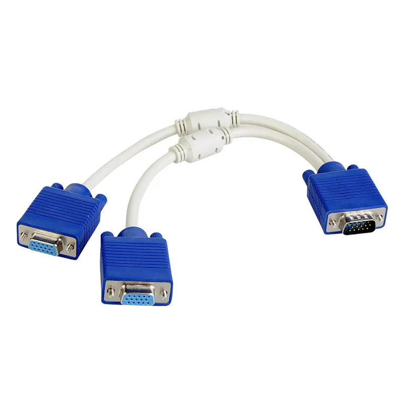 1 Computer To 2 Monitor VGA Y Splitter Cable 15Pin VGA Male To Dual Female 0.28M Video Adapter Cord For PC Laptop Screen