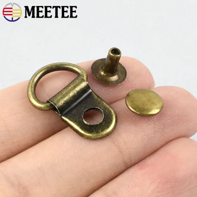 5-50Set 9*14mm Metal Buckle D Ring Nail Screw Carabiner Clip Bags Side Connect Clasp Snap Hook DIY Leather Craft Bag Accessories