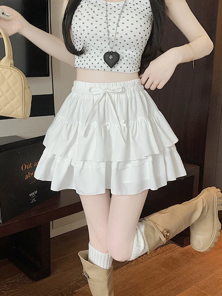 ラ・シャペル-ホワイト-パフィー-ショートスカート-レディース-夏-2025-新作-バレエ風-ハイウエスト-aライン-細見え-ハーフスカート-m