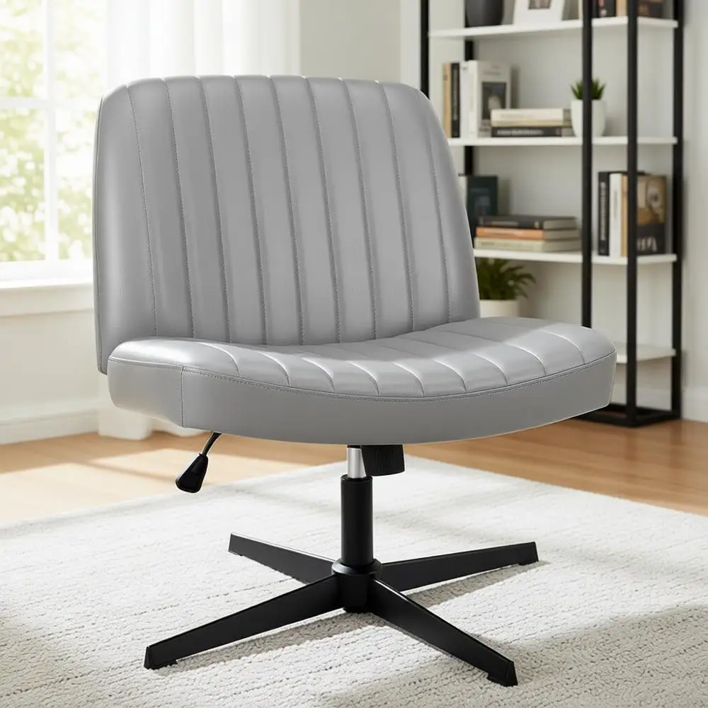 Adjustable Height Swivel Desk Chair without Wheels or Arms for Home Office Use