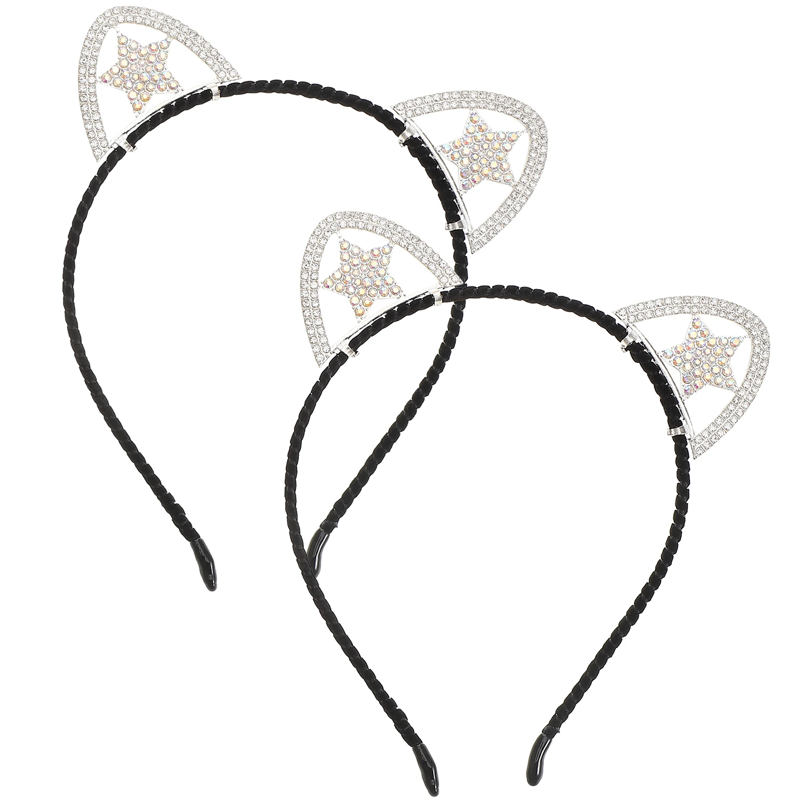 

2 Pcs Cat Ears Headband Rhinestone Alloy Hair Accessories Women Girls Wedding Party Bride Headpiece Metal Hair Band