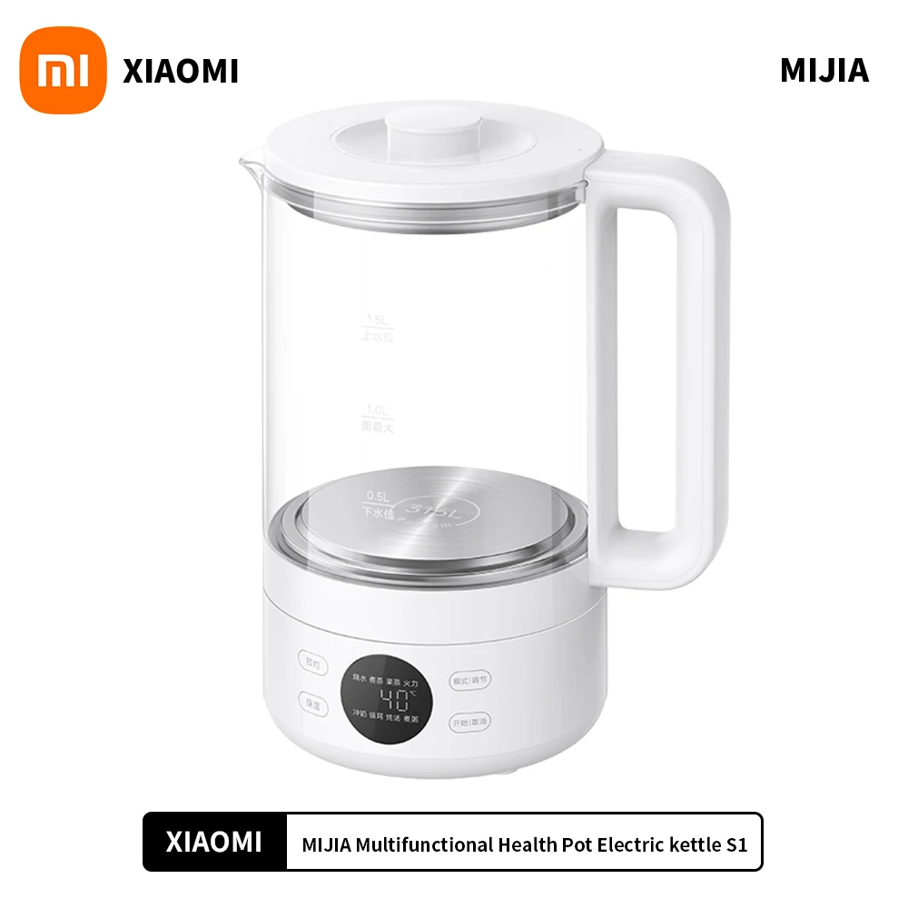 Nowy wielofunkcyjny czajnik zdrowotny Xiaomi Mijia S1 1,5 l 1000 W korpus ze szkła borokrzemianowego płyta grzewcza ze stali nierdzewnej 316L