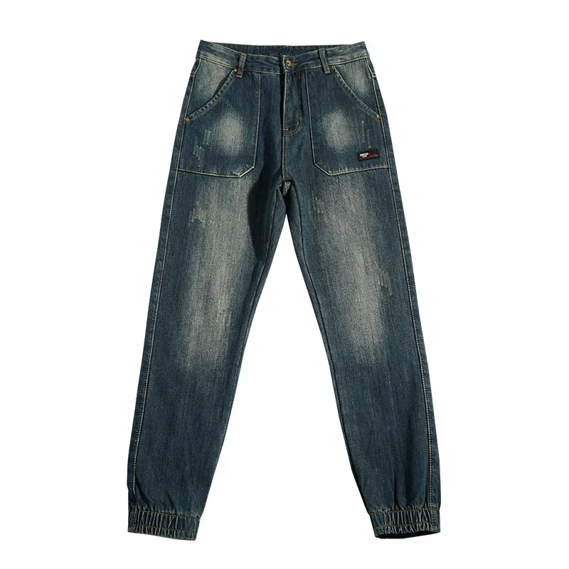 

LIBIELIY Four Seasons Men's Korean Style Washed Casual Trendy Jeans Jogger Pants Casual Trendy Loose Denim Trousers Male Street