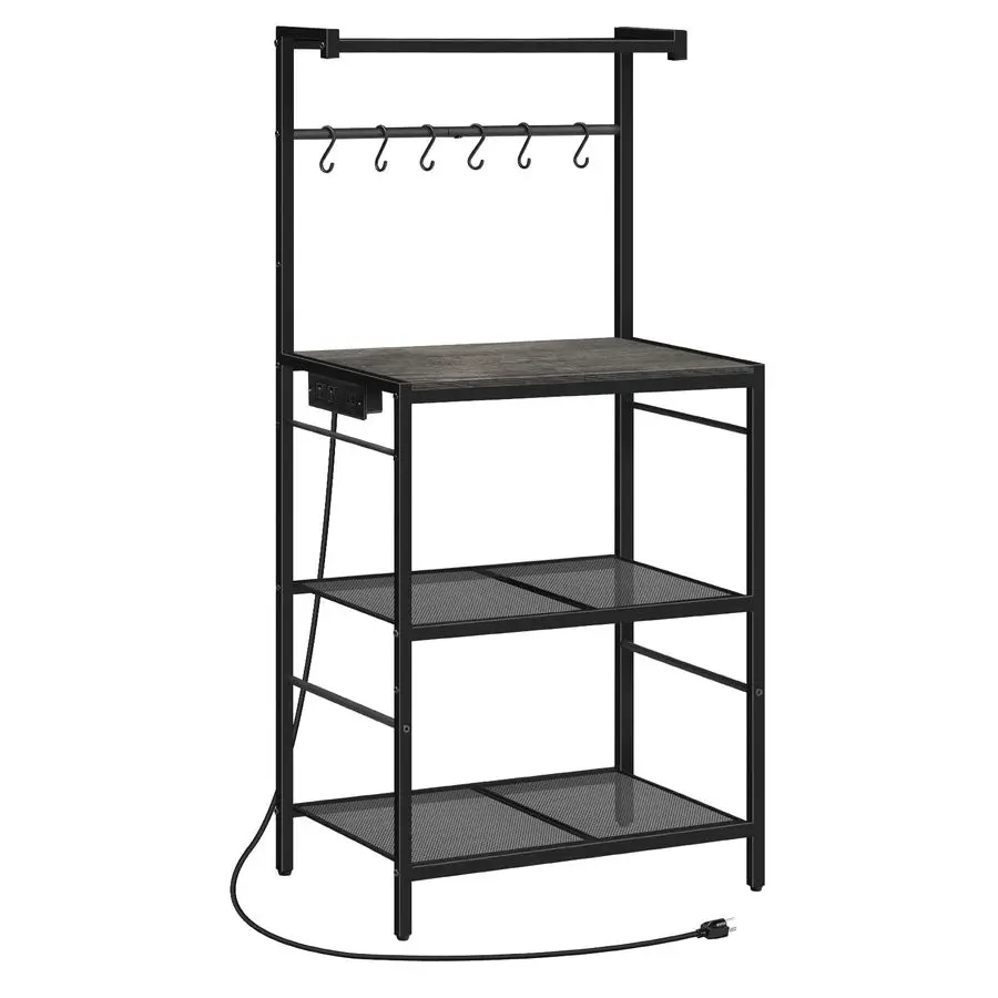 

Стеллаж с розеткой, кухонная полка для хранения с 6 крючками, подставка для микроволновой печи с местом для хранения, 4-уровневая станция для кофе-бара, для кухни,