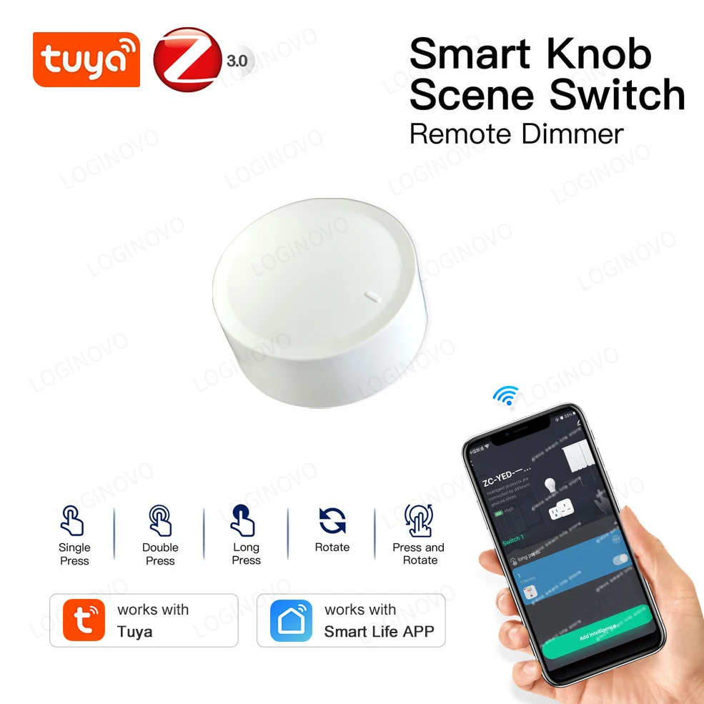 Tuya ZigBee Smart Knob Switch Wireless Scene Linkage Dimmer Push Button Light Home Automation Scenario Controller Smart Life App