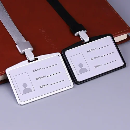 Imagen 2 del producto Funda de Metal para permisos de trabajo, soporte para tarjetas de identificación, nombre de exposición, cordón, funda para tarjeta de pase de trabajo, correa para el cuello