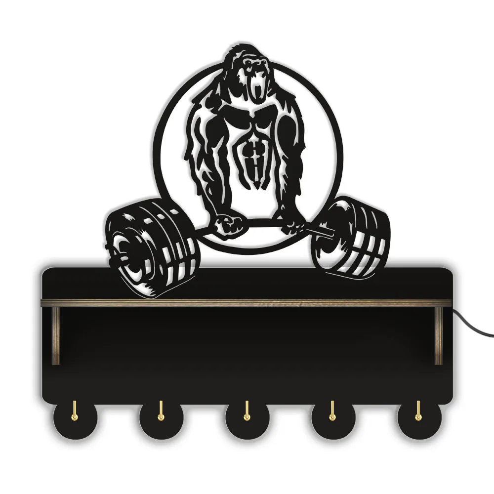 

Weightlifting Gorilla Hooks Coat Hanger Medal Holder Trophy Shelf For Fitness Gym Bodybuilding Coat Clothes Towel Key Organizer