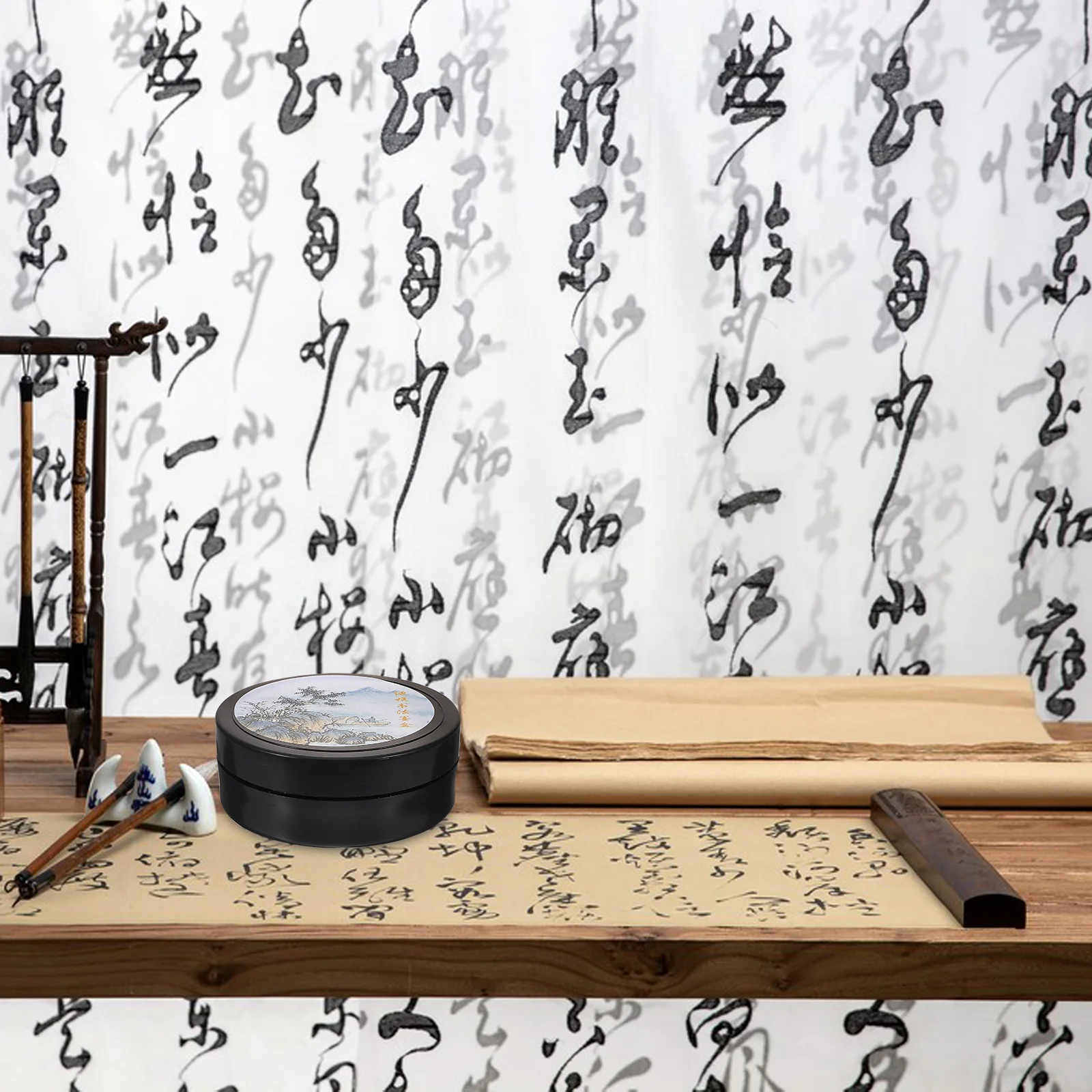 

Leak-proof Ink Cartridge Inkstone Chinese Inkslab Calligraphy Covered Block Artistic Supplies with Brush Tray