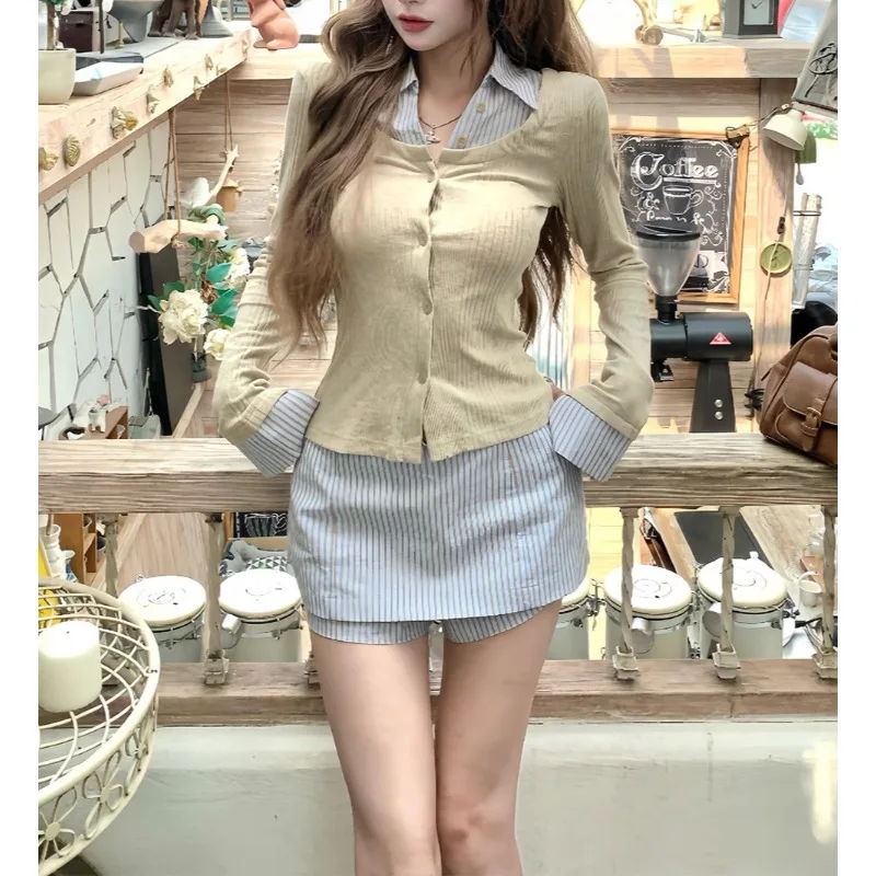 Fake Two Long-sleeved Shirts with Skirts, A Complete Set of Children's Korean 2026 New Early Spring and Autumn Suits