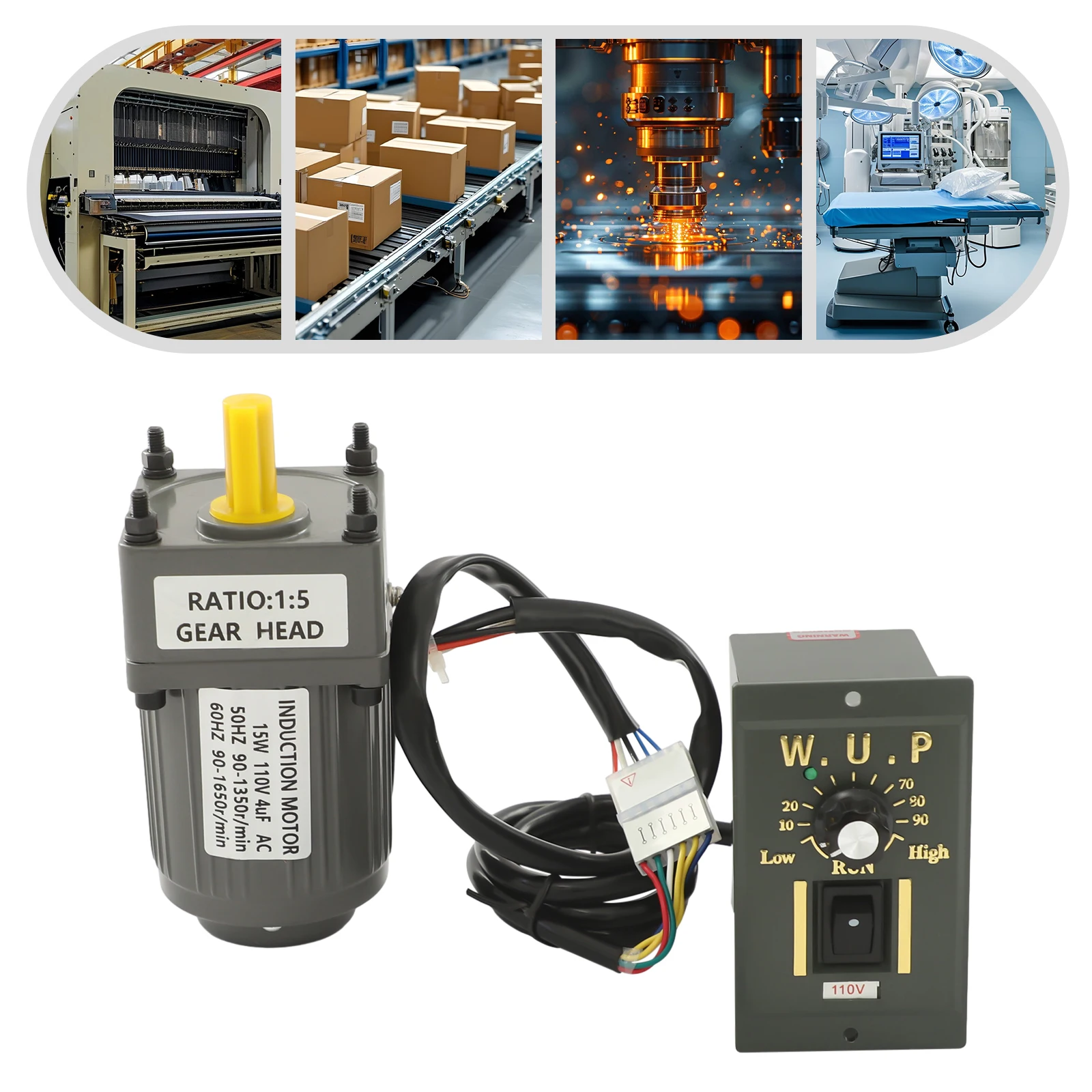 110V AC Gear Motor with Speed Controller, Variable Speed Gear Motor Single-Phase High Torque Adjustable Gear Reduction Motor 0-270RPM 15W 5K(Reduction Ratio 1:5)