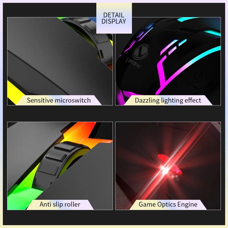 Проводная игровая мышь Li Mei S1 — RGB-подсветка USB eSports и офис для ноутбука/настольного компьютера