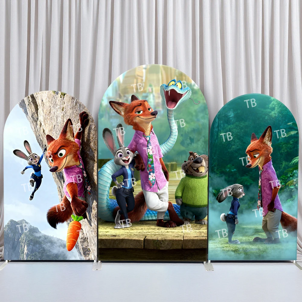 

TB Disney Zootopia Outdoor Adventure Style Arch Backdrop Cover Kids Party Decoration Photo Booth Props and Festive Celebration