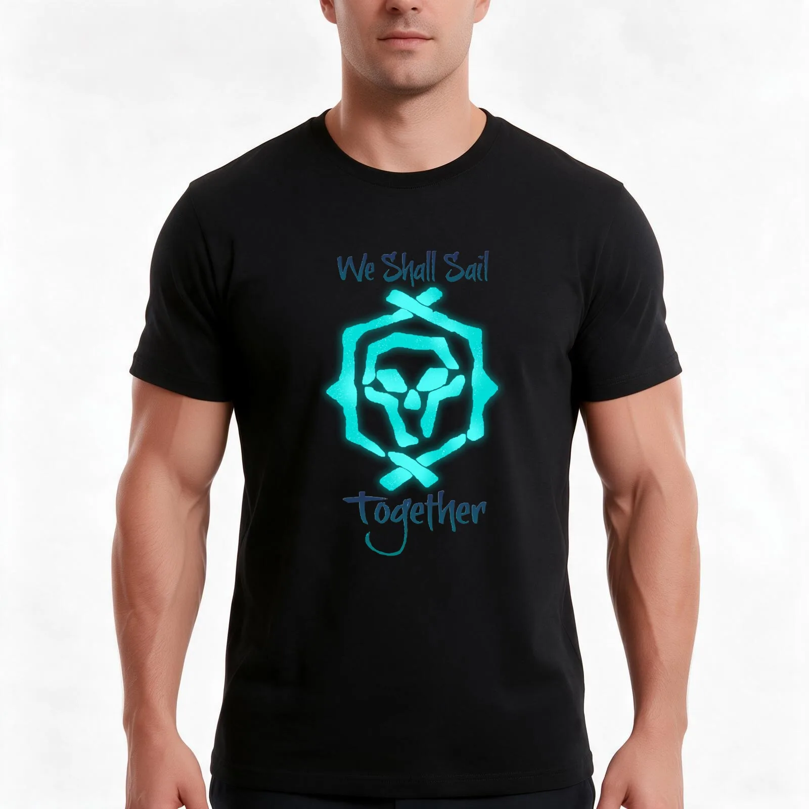 We Shall Sail Together logo T-Shirt, Summer Casual Cotton Tee, Oversized Streetwear Tops, Vintage Graphic Print, 100% Cotton