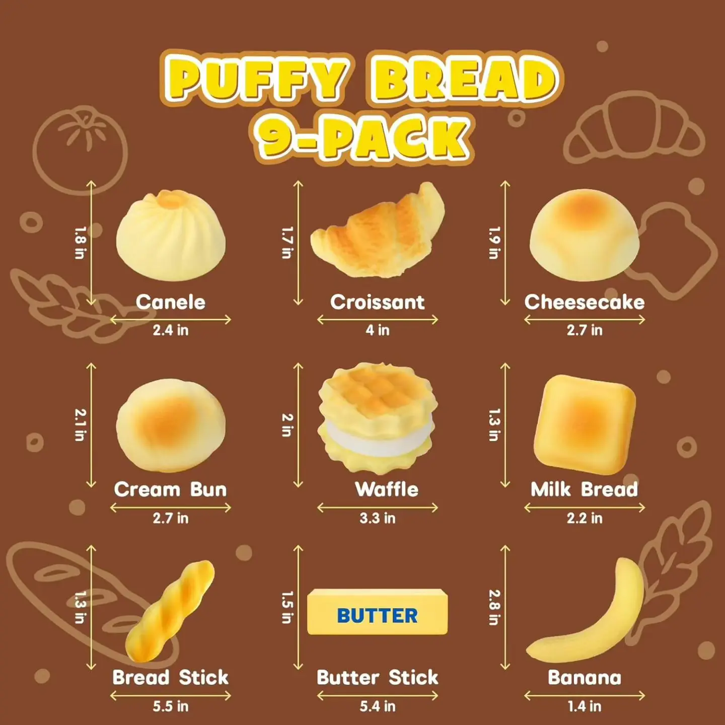 New Design Hot Selling Slow Rising Puffy Bread Squishy PU Simulation Bread Squishy Food Shaped Fidget Toy for Adults