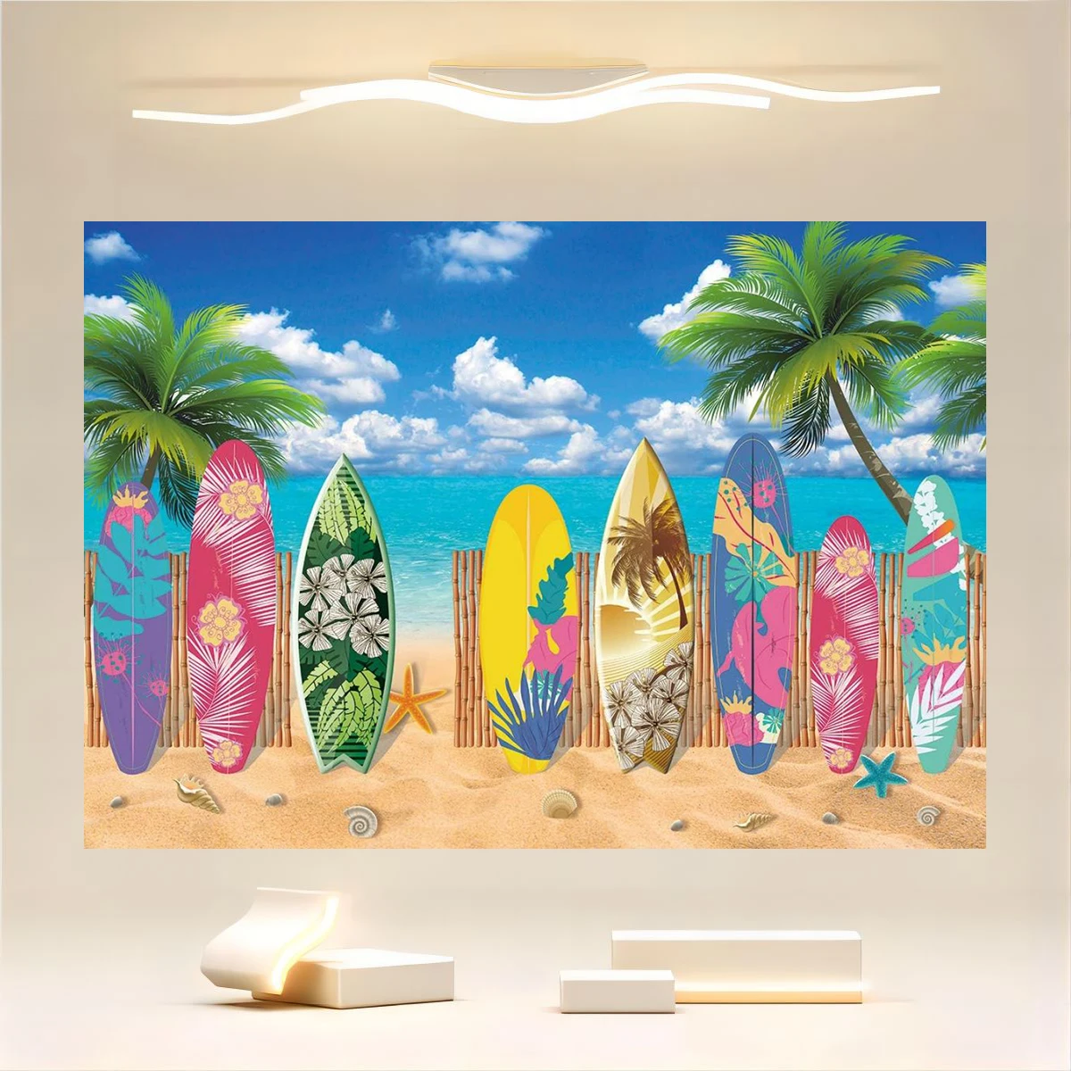 Summer Surfboard Beach Party Tropical Hawaii Beach Surfing Photography Background Summer Beach Holiday Birthday Party Decoration