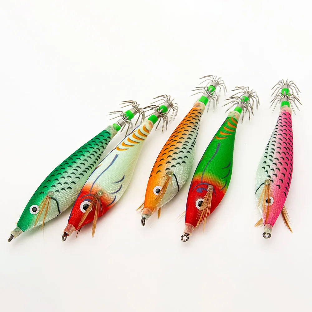 1pc Squid Hook 3D Eyes Simulated Luminous Wood Shrimp Lure Squid Hook Jigging Octopus Bait Artificial Baits 101*19mm Fishing