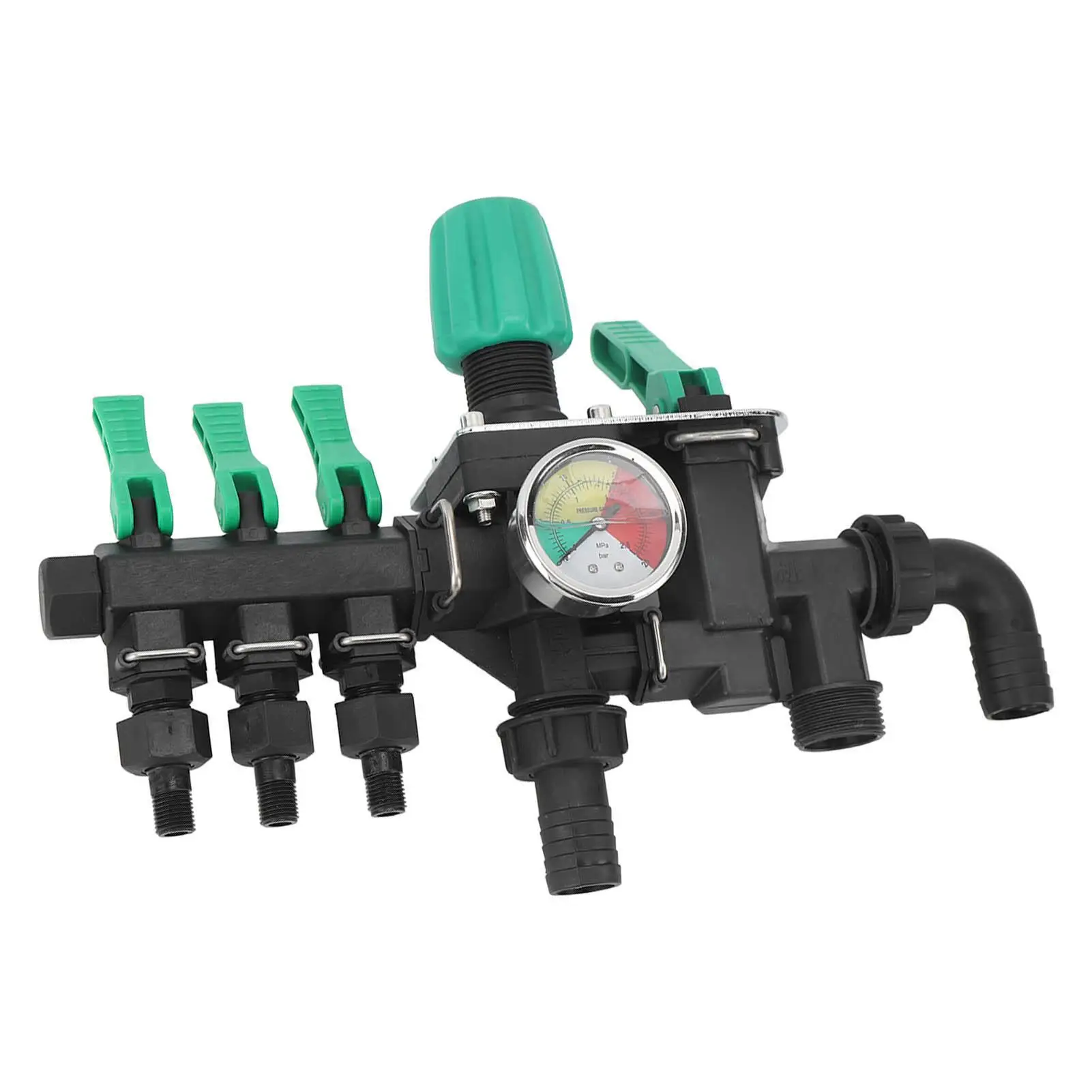 3-Way Garden Hose Splitter with Shut Off Valve & Pressure Gauge - Ideal for Agricultural Sprayers, for husbandry & Aquaculture