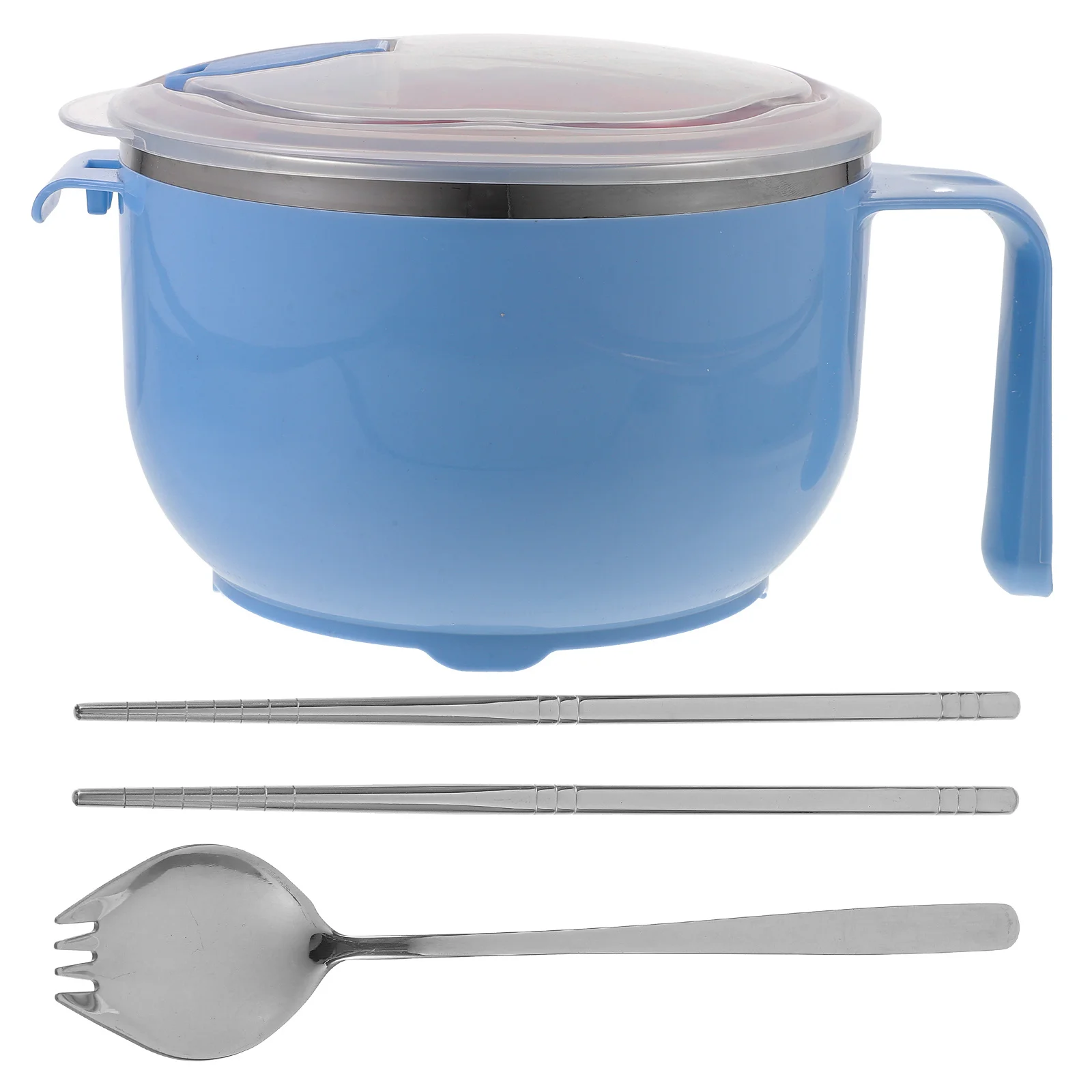 

1 Set Stainless Steel Noodles Rice Food Bowl 1200Ml Anti-Scald Drainage Design Lidded Soup Bowl With Tableware Portable