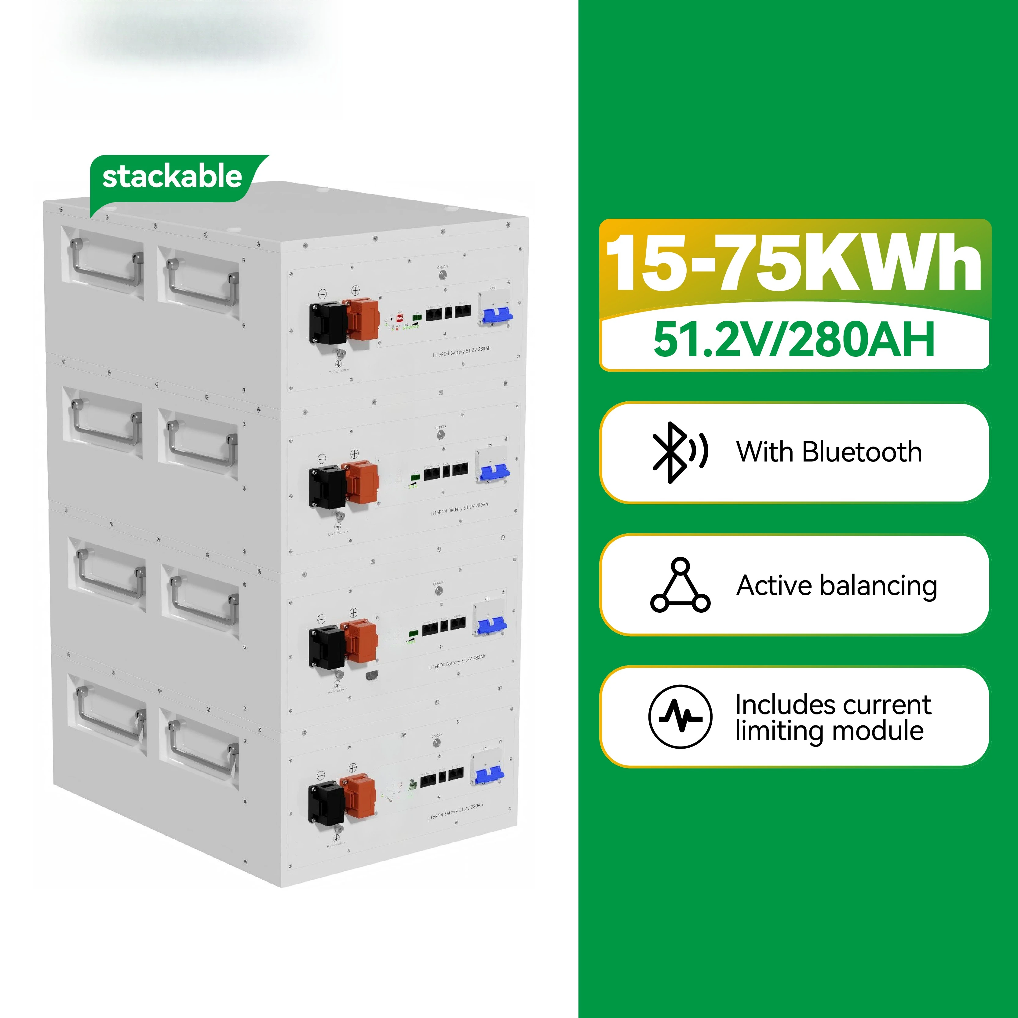 

With Bluetooth 51.2V 280Ah Lifepo4 Active Balancing Battery for Solar Energy Storage System 15kw