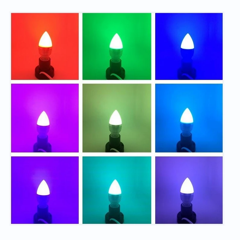 

16 цветов, меняющая цвет E14 E27 3 Вт RGB светодиодная лампа, 24 клавиши, пульт дистанционного управления с регулируемой яркостью, светодиодная свеча для сценического клуба, вечеринки, переменного тока 85-265 В