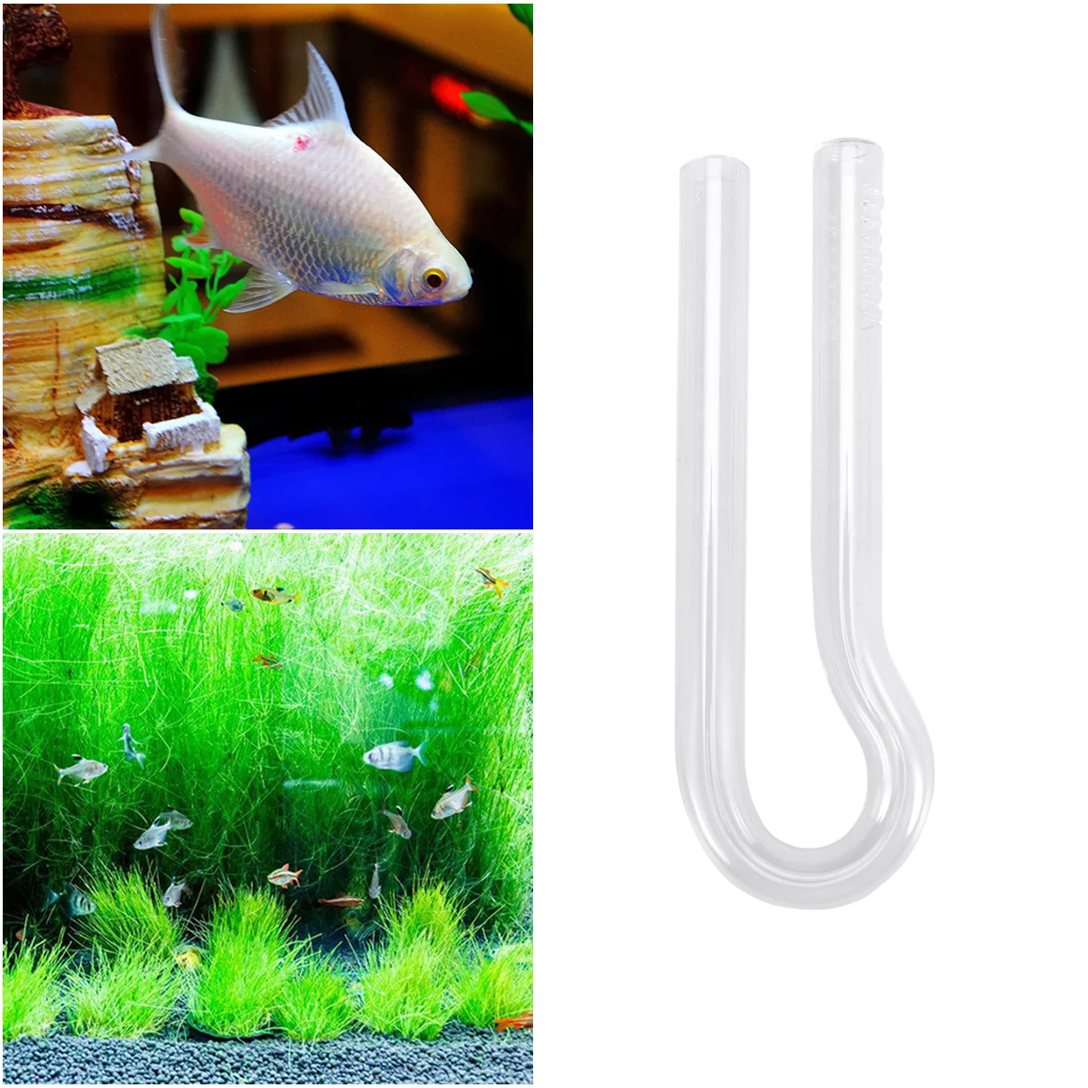 

R Shaped Glass Aquarium Water Inlet Tube 17cm Stable Flow Design Clear Water Outlet Tube for Fish Tank