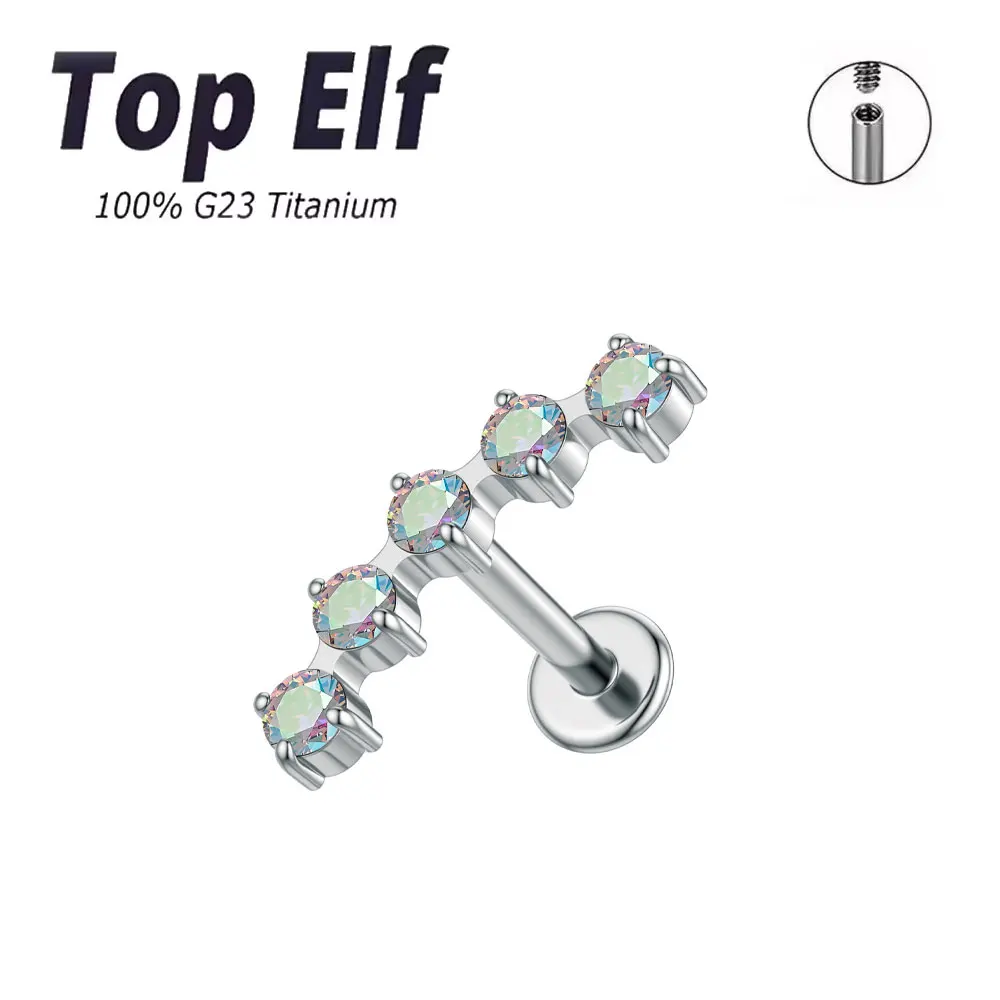 G23 Titanium 16G Internally 5 Round Zirconium Curved Labret Monroe Lip Piercing Ear Stud Tragus Earrings Body Piercing Jewelry
