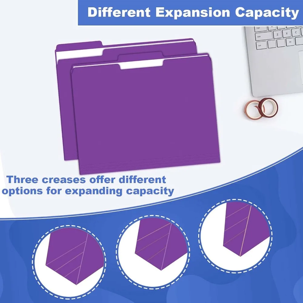 30 Pack 1/3 Cut Tab File Folders, Letter Size, Purple, Organize Documents Efficiently view 4