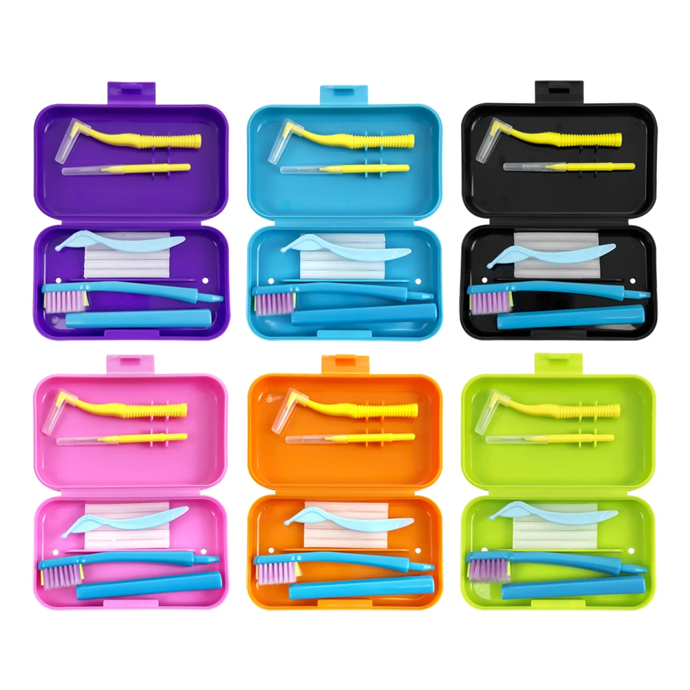 Orthodontic Oral Care Kits Folding Travel Toothbrush Case Interdental Brush Foldable Toothbrushes Ortho Wax Teeth Whitening Tool