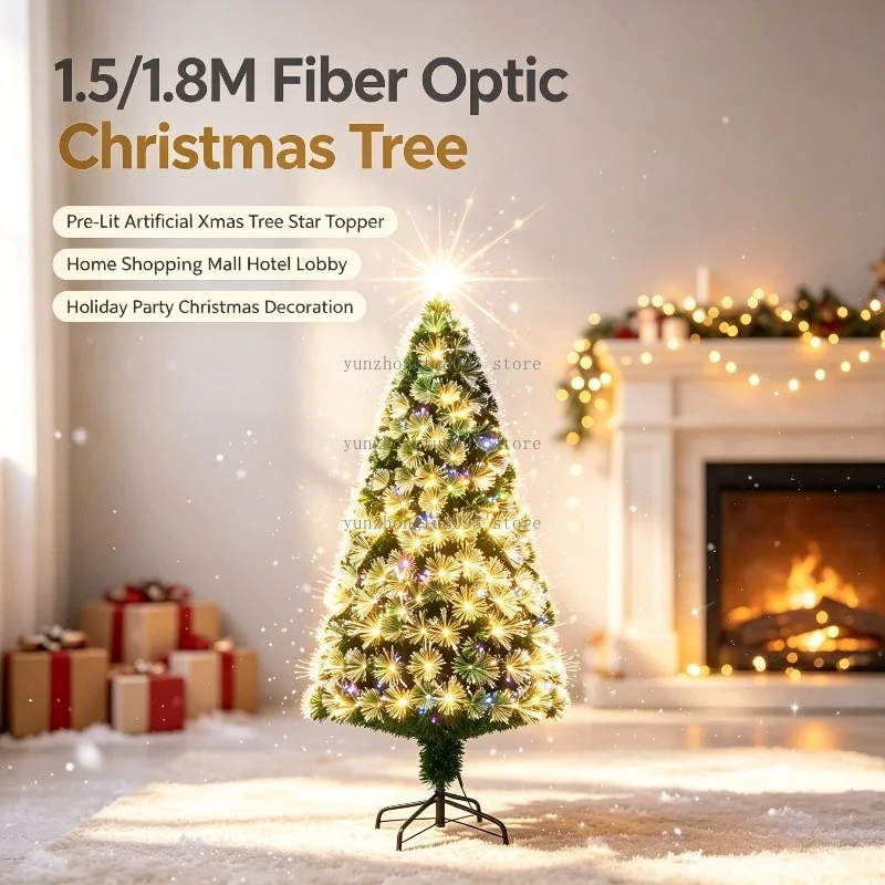 1.5/1.8M Fiber Optic Christmas Tree, Pre-Lit Artificial Xmas Tree with Star Topper for Christmas Decoration