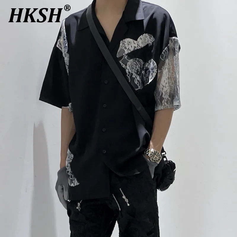 

HKSH Original Design Lace Hollowed Out Shirt Summer New Men's Tide Dark Punk Niche Shirt Tops Couple Tie Dye Fashion Ins HK1885
