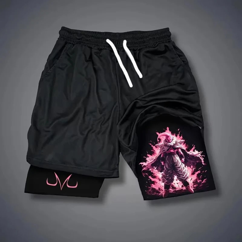 Dragon Ball 2025 Venta caliente nuevo Wukong Beijita Majin tela pantalones cortos negros M Logo estampado de Anime ropa de calle pantalones cortos de secado rápido