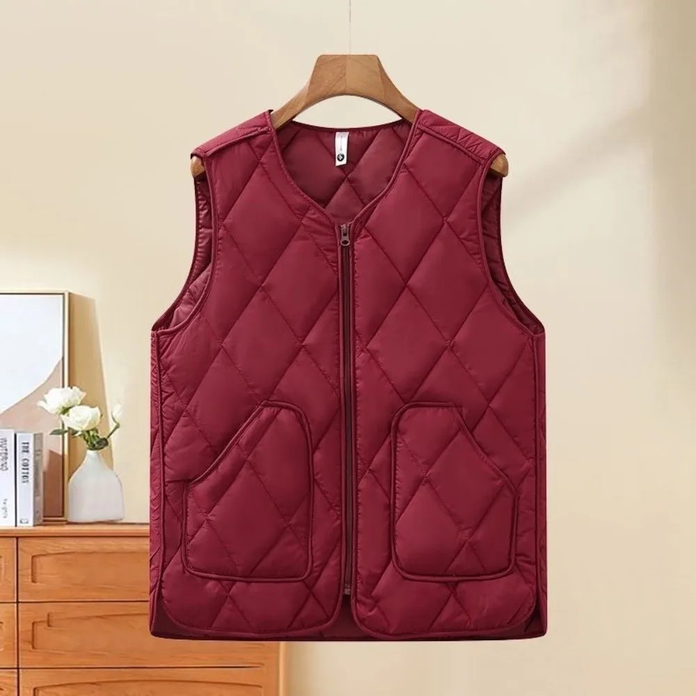 Versatile Zipper Closure Women's Vest Sleeveless Warm Cotton Fill Cotton Vest Plus Size Loose Waistcoat Casual Daily Wear