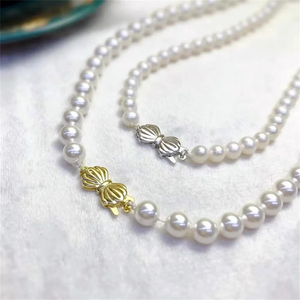 

DIY Pearl Accessories S925 Sterling Silver Single Breasted Fashion Sweater Chain Necklace Handmade Beaded Buckle K093
