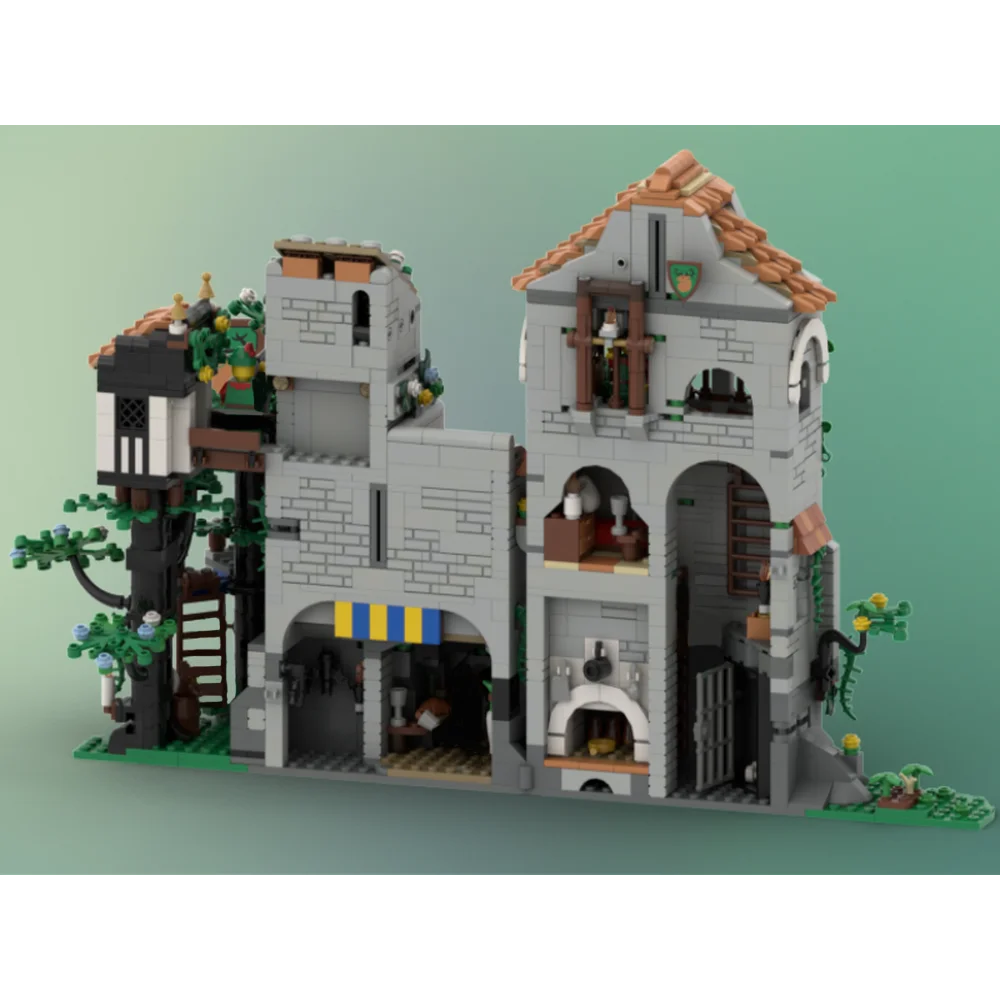 Bloques de construcción MOC para niños, juguete de ladrillos para armar iglesia del Rey León, Escudo del bosque, vista de la calle Medieval, ideal para regalo de cumpleaños, código 1998, piezas