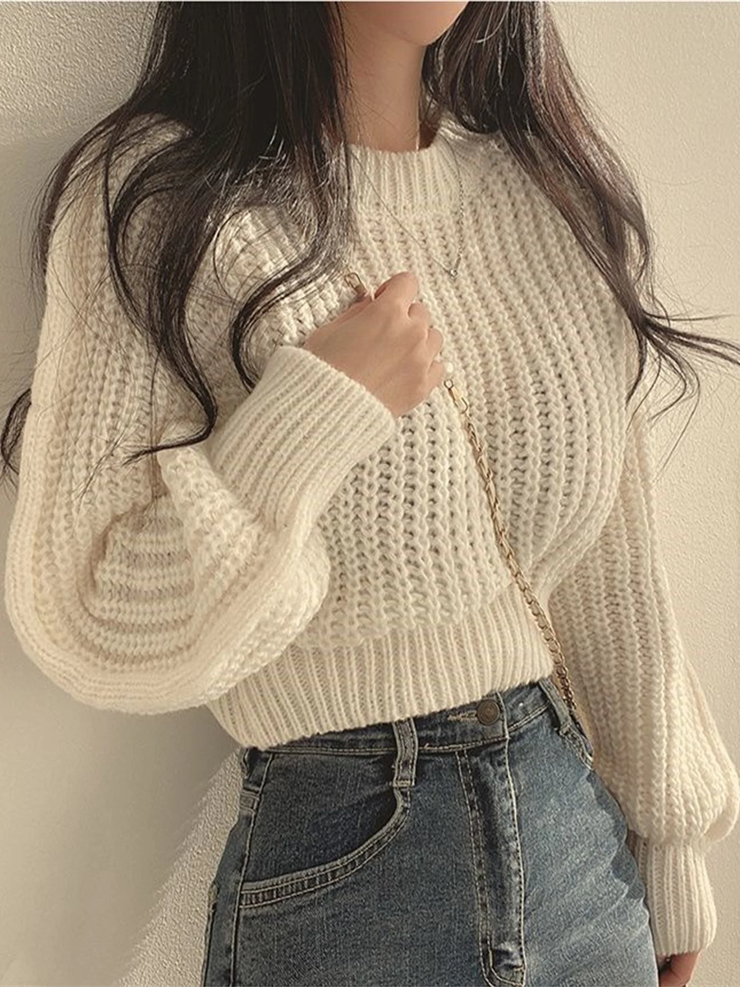 Loose Fit round Ne Knitted Sweater ort Sle Women's Faionable Lazy Sle Autumn Winter New Arrival Casual Knitwear