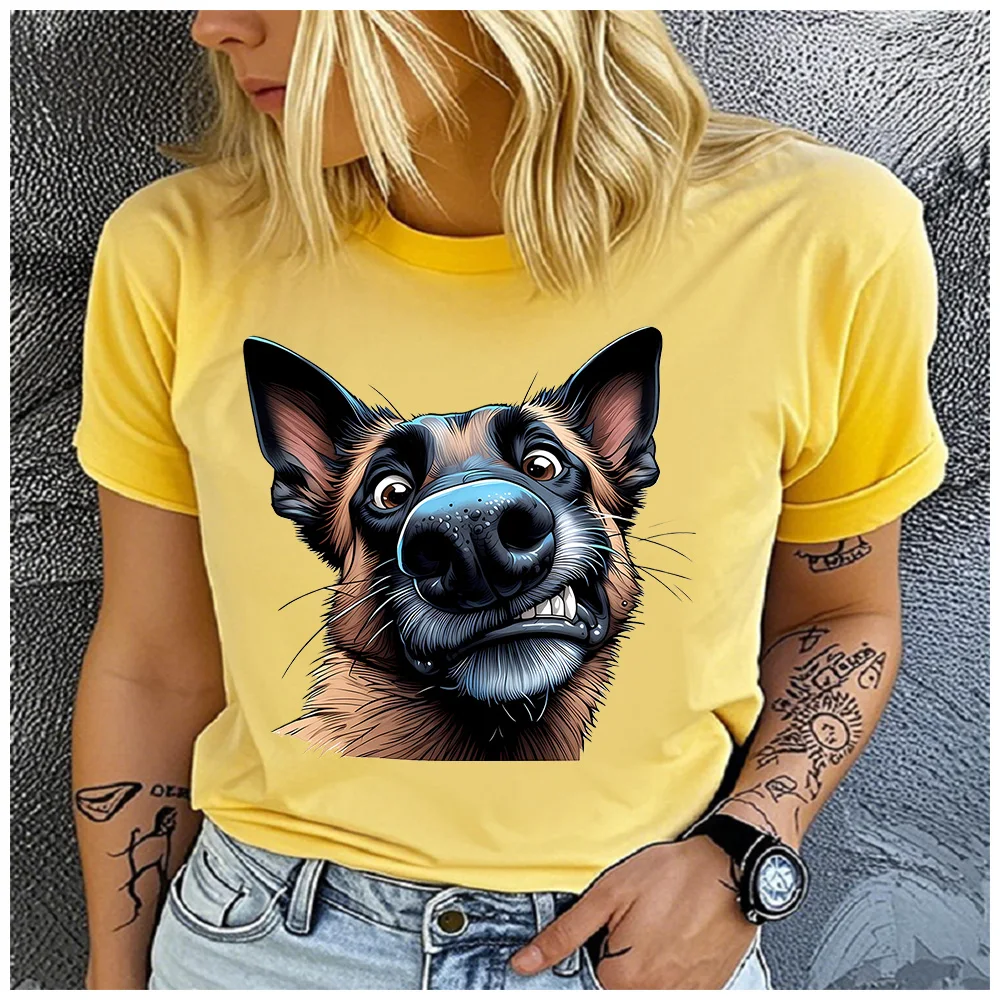 Cotton 100% Funny Close Up German Shepherd Dog Print Women T Shirt GSD Dog Lover Casual Short Sleeve Graphic Tee
