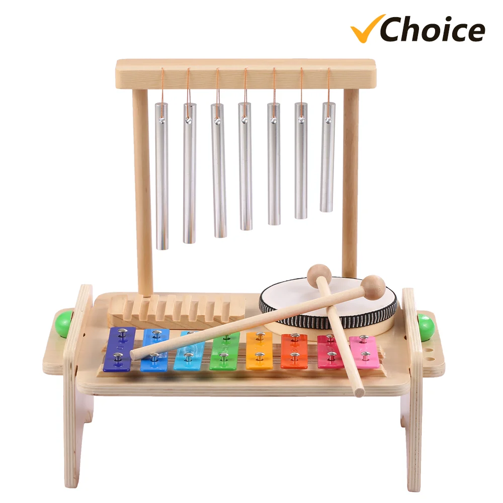 

Набор детских музыкальных инструментов 4-в-1, деревянный ксилофон, набор музыкальных инструментов с 2 слотами