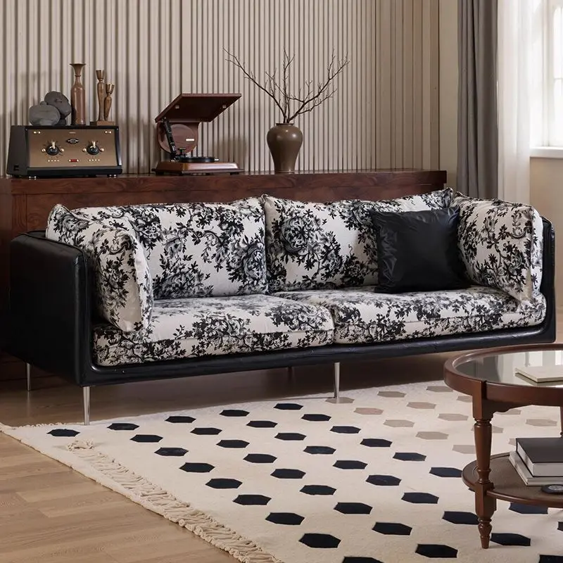 *Flower Printed Living Room Sofas Black Designer Lounges Living Room Sofas Armchair Modern Divano Moderno Furniture For Home