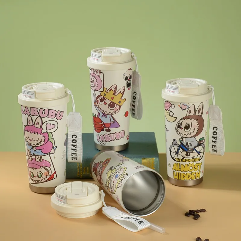 

Cute Labu Cartoon High-value Thermos Cup Camping Outdoor Water Cup 3D Printing Pattern Gift Double Drink Straw Cup Coffee Mug,