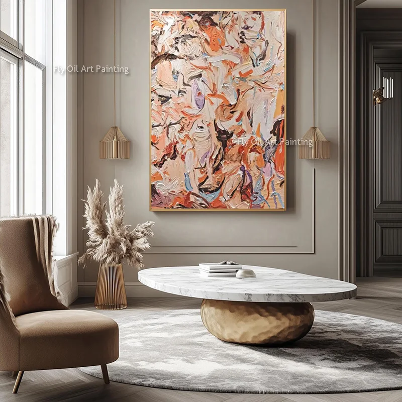 Simple Artwork Colorful Handmade Home Wall Decor Items Abstract New Original Wall Art Beige Brown Canvas Oil Painting As Gifts