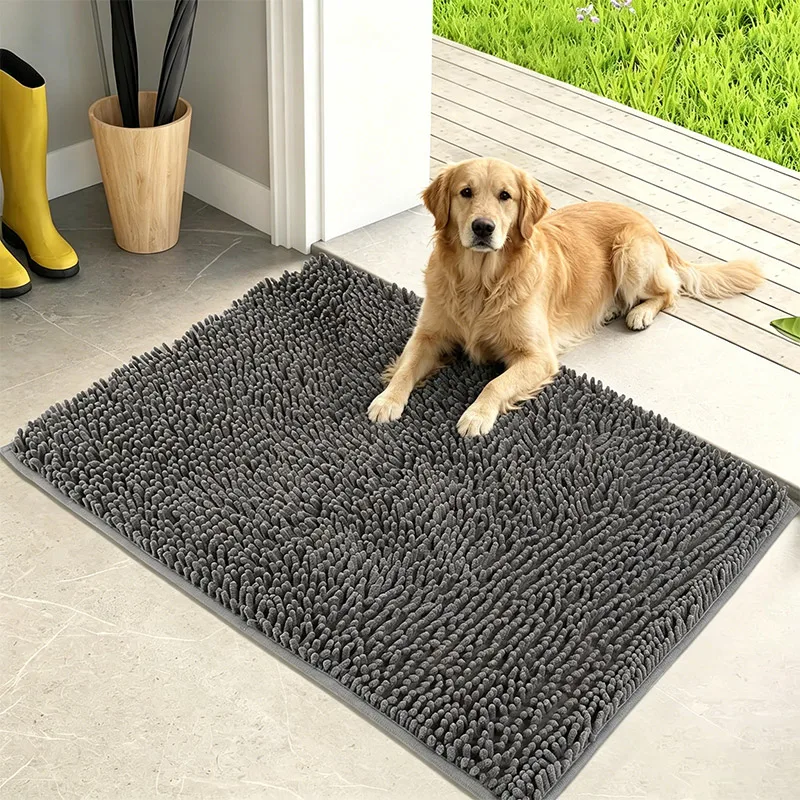 Superabsorbierende Hunde-Türmatte, Rutschfester Boden, Waschbarer Eingangsteppich, Hält Böden Sauber, Perfekt für Schmutzige Nasse Schuhe & Pfoten, Grau