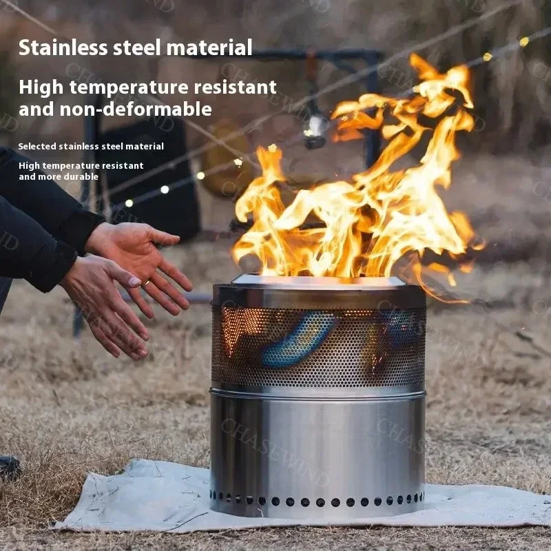 Portable Folding Outdoor Stainless Steel Wood Stove High Temperature Resistant Non-Deformable Camping Picnic BBQ Heating Stove