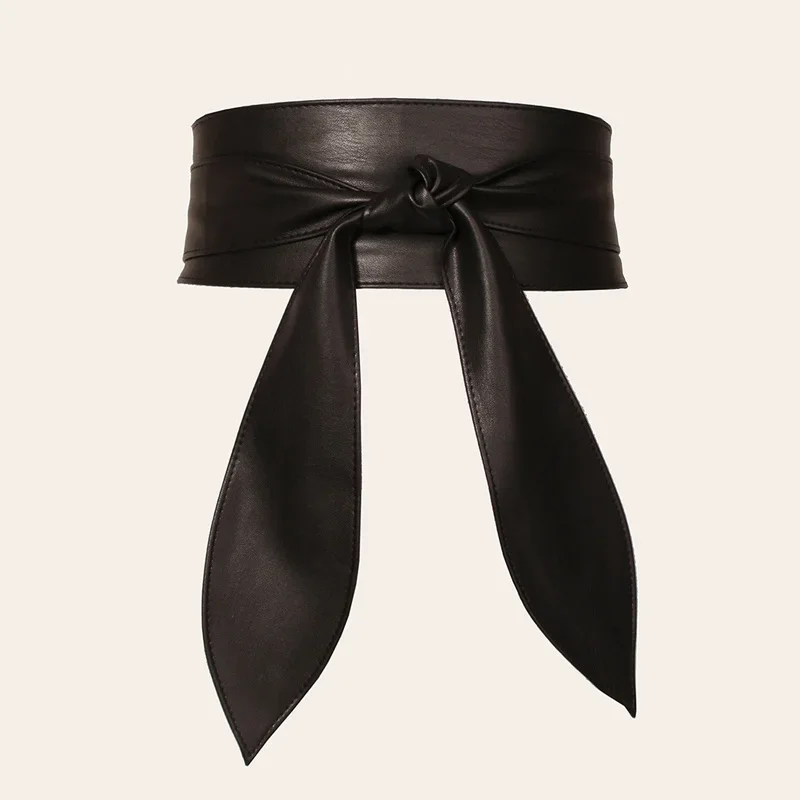 Women's Dress Wide Belt Soft Leather Wrap Around Retro Waistband Bow-Knot